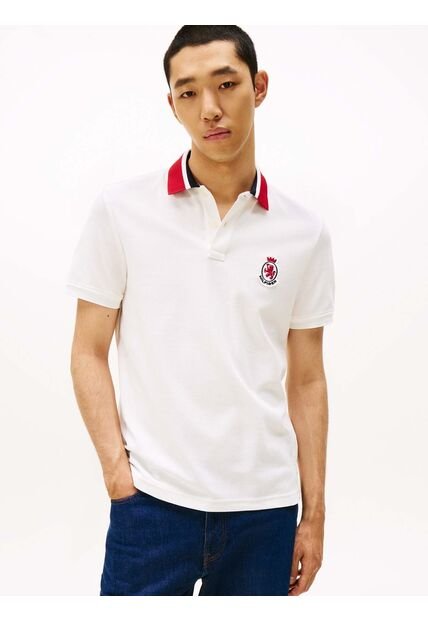 Polo Blanco En Piqué De Corte Regular Tommy Hilfiger
