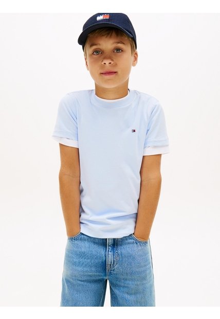 Camiseta Celeste Para Niño De Punto Con Logo Bordado Tommy Hilfiger