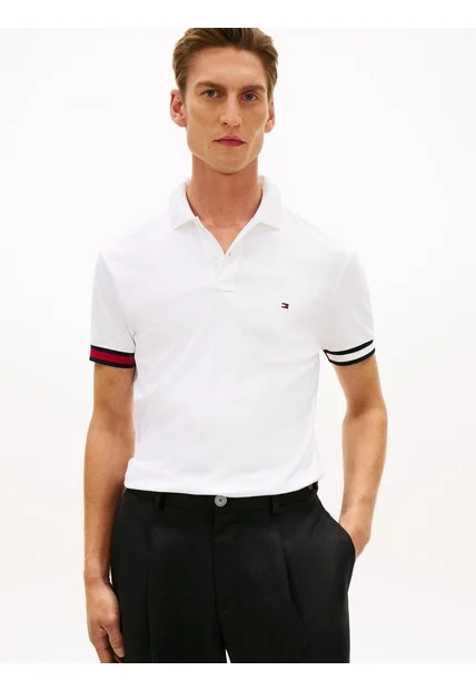 Polo Blanco Slim Con Manga Corta Tommy Hilfiger