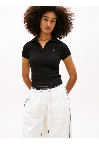 Polo Negro Acanalado De Corte Slim Tommy Jeans Tommy Hilfiger