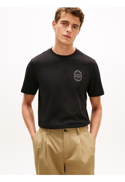 Camiseta Negra Con Logo Gráfico Redondo Tommy Hilfiger