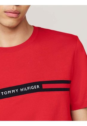 Camiseta Roja De Cuello Redondo Con Logo Tommy Hilfiger