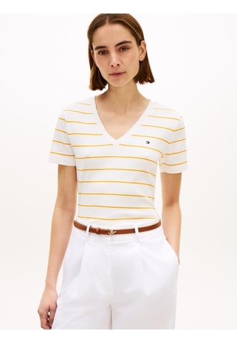 Camiseta Beige Slim Con Cuello En V Tommy Hilfiger Tommy Hilfiger