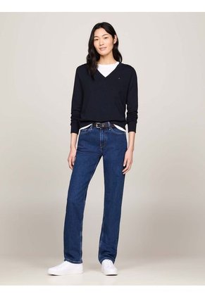 Suéter Azul De Cuello V Con Logo Tommy Hilfiger