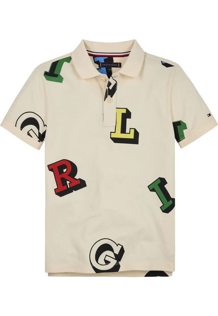 Polo Blanco Estampado Con Letras Estilo Monotipo Tommy Hilfiger