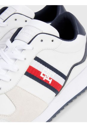 Tenis De Running En Piel Con Monograma Hombre Blanco Tommy Hilfiger