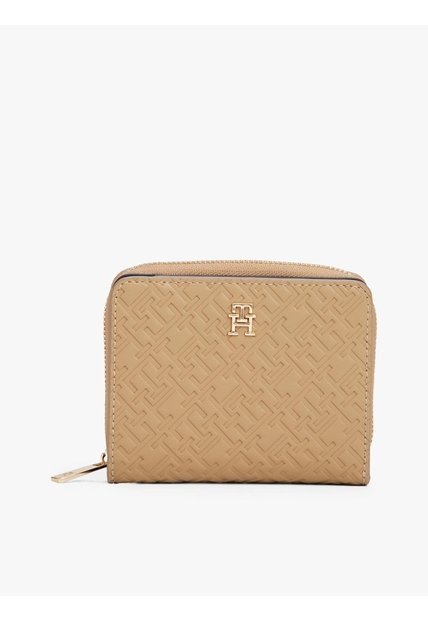 Billetera Beige Con Monograma TH Y Cremallera Tommy Hilfiger