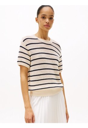 Saco De Rayas Tejido De Croché Con Punto Pointelle Tommy Hilfiger