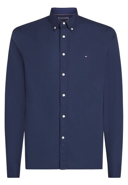 Camisa Azul TH Flex Slim De Tejido Dobby Tommy Hilfiger