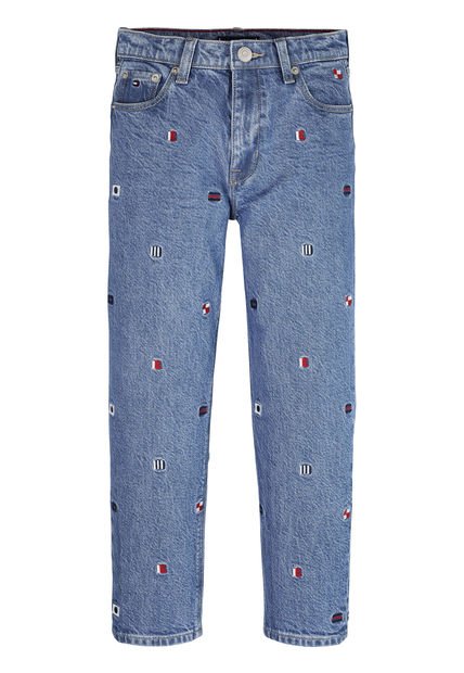 Jeans Azul Niño Cónicos Con Efecto Desteñido Y Logo Tommy Hilfiger