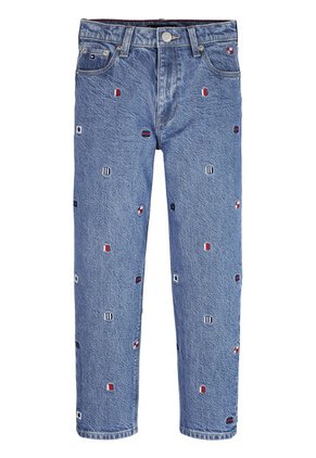 Jeans Azul Niño Cónicos Con Efecto Desteñido Y Logo Tommy Hilfiger