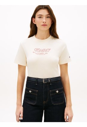 Camiseta Blanca De Punto Interlock Con Logo Tommy Hilfiger