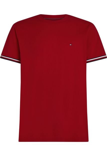 Camiseta Roja De Cuello Redondo Con Logo Tommy Hilfiger