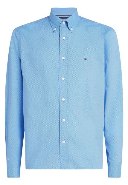 Camisa Celeste Solida Poplin De Corte Regular Tommy Hilfiger