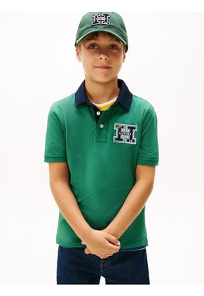 Polo Verde Para Niño Manga Corta Con Logo Gráfico Tommy Hilfiger