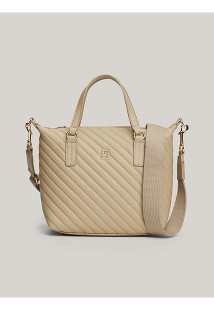 Bolso Beige Tote Acolchado Con Monograma TH Tommy Hilfiger