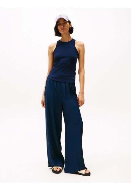 Camiseta Azul Acanalada Sin Mangas De Corte Slim Tommy Hilfiger