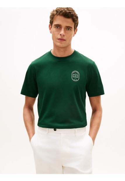 Camiseta Verde Con Logo Gráfico Redondo Tommy Hilfiger