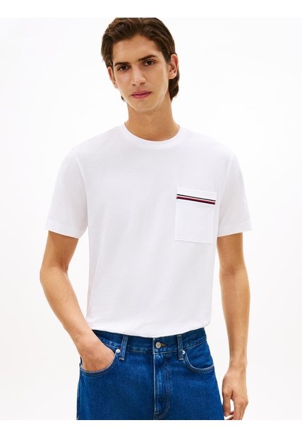 Camiseta Blanca Global Stripe Con Bolsillo Tommy Hilfiger