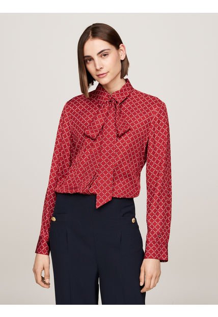 Blusa Roja De Viscosa Con Lazo En El Cuello Tommy Hilfiger