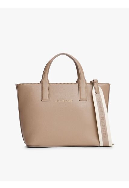 Bolso Beige Tote Con Correa Cruzada Textil Tommy Hilfiger