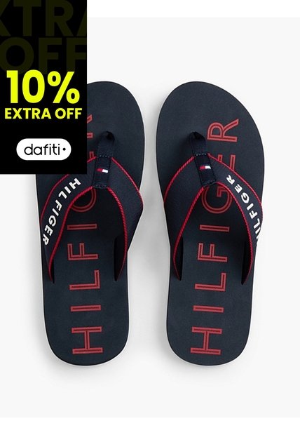 Sandalias Azul Marino Con Tira Trenzada Y Logo Bordado Tommy Hilfiger