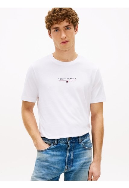 Camiseta Blanca De Cuello Redondo Con Logo Tommy Hilfiger