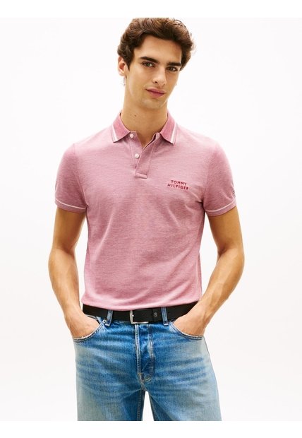 Polo Rojo Oxford Two Tone De Corte Regular Tommy Hilfiger