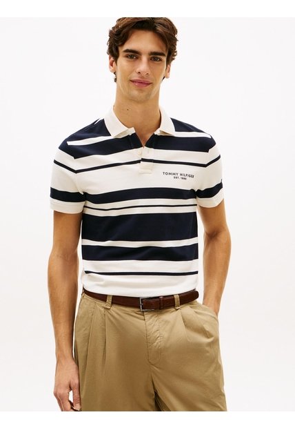 Polo Blanco De Corte Regular Con Diseño De Rayas Tommy Hilfiger