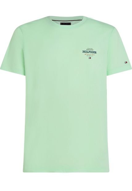 Camiseta Verde De Cuello Redondo Con Logo Tommy Hilfiger