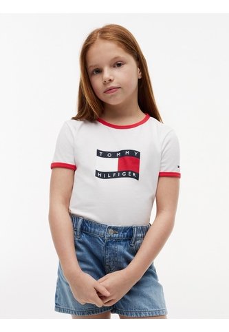 Camiseta Blanca Para Niña Ringer Con Logo Ondeante Tommy Hilfiger Tommy Hilfiger