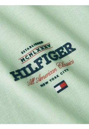 Camiseta Verde De Cuello Redondo Con Logo Tommy Hilfiger