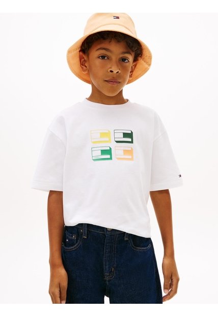 Camiseta Blanca Para Niño Con Logo Gráfico 3D Tommy Hilfiger