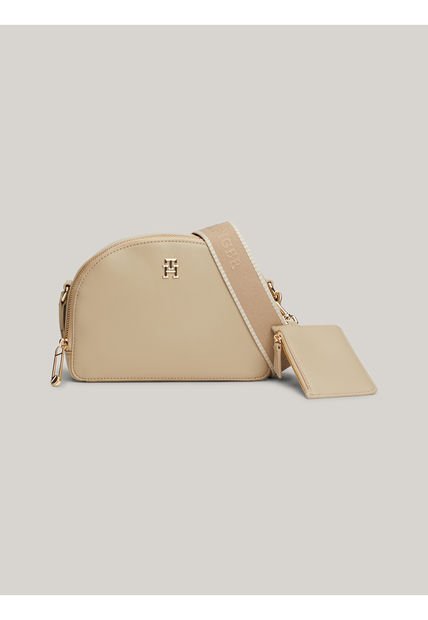 Bolso Beige Cruzado De Media Luna Con Monotipo Tommy Hilfiger