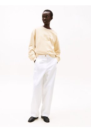 Sacos Amarillo / Saco Tejido De Cuello Redondo Con Logo Tommy Hilfiger