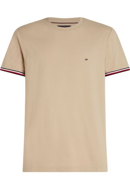 Camiseta Beige De Cuello Redondo Con Logo Tommy Hilfiger