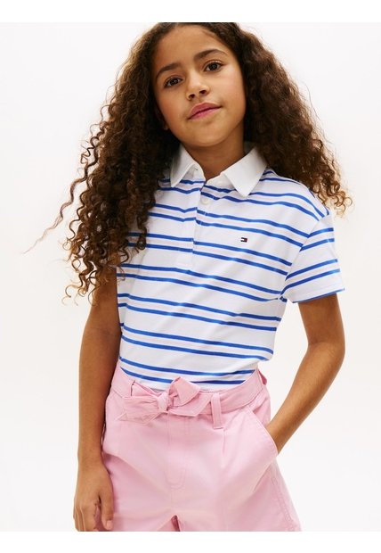 Polo Blanco Para Niña De Rugby De Piqué Con Corte Amplio Tommy Hilfiger