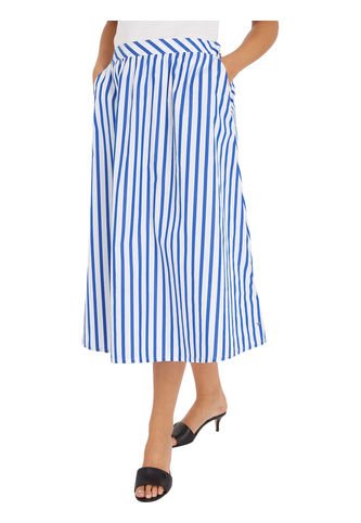 Falda Midi De Popelín Con Diseño De Rayas Mujer Azul Tommy Hilfiger Tommy Hilfiger