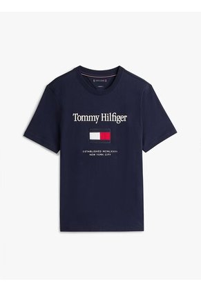 Camiseta Azul Marino De Cuello Redondo Con Logo Bordado Tommy Hilfiger