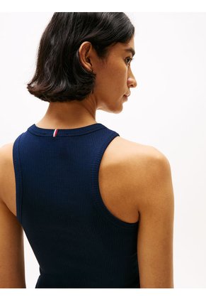 Camiseta Azul Acanalada Sin Mangas De Corte Slim Tommy Hilfiger