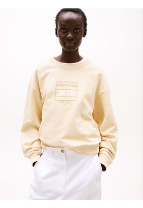 Sacos Amarillo / Saco Tejido De Cuello Redondo Con Logo Tommy Hilfiger