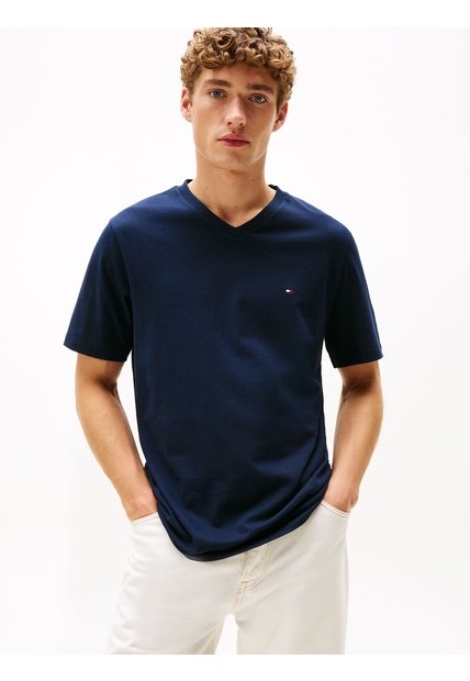 Camiseta Azul De Cuello En V Tommy Hilfiger