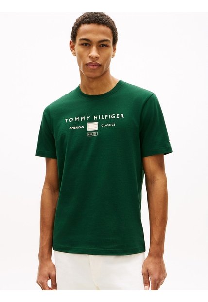 Camiseta Verde De Punto Con Logo Tommy Hilfiger