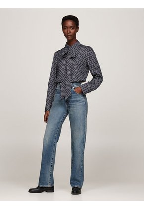 Blusa Azul De Viscosa Con Lazo En El Cuello Tommy Hilfiger