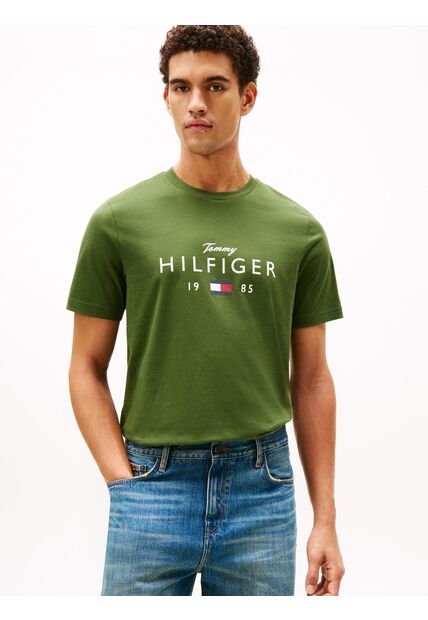 Camiseta Verde De Cuello Redondo Con Logo Gráfico Tommy Hilfiger