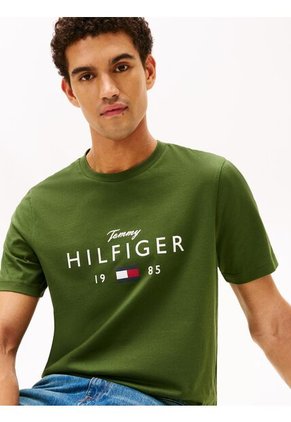 Camiseta Verde De Cuello Redondo Con Logo Gráfico Tommy Hilfiger