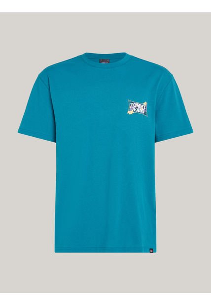 Camiseta Azul Con Logo Gráfico De Flores Tommy Jeans