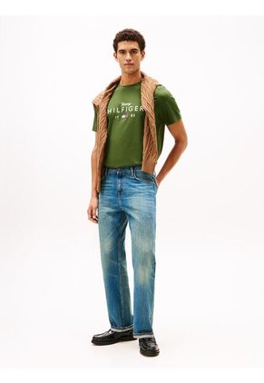 Camiseta Verde De Cuello Redondo Con Logo Gráfico Tommy Hilfiger