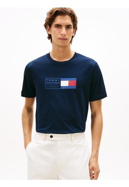 Camiseta Azul De Punto Con Cuello Redondo Tommy Hilfiger