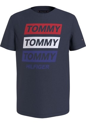 Camiseta Azul Para Niño Con Logo Gráfico Estampado En El Pecho Tommy Hilfiger